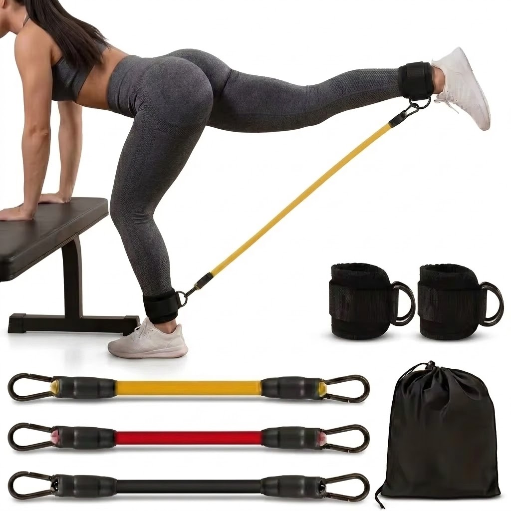 Pilates Yoga Board - 5‑Piece Ankle Resistance Band Set Adjustable