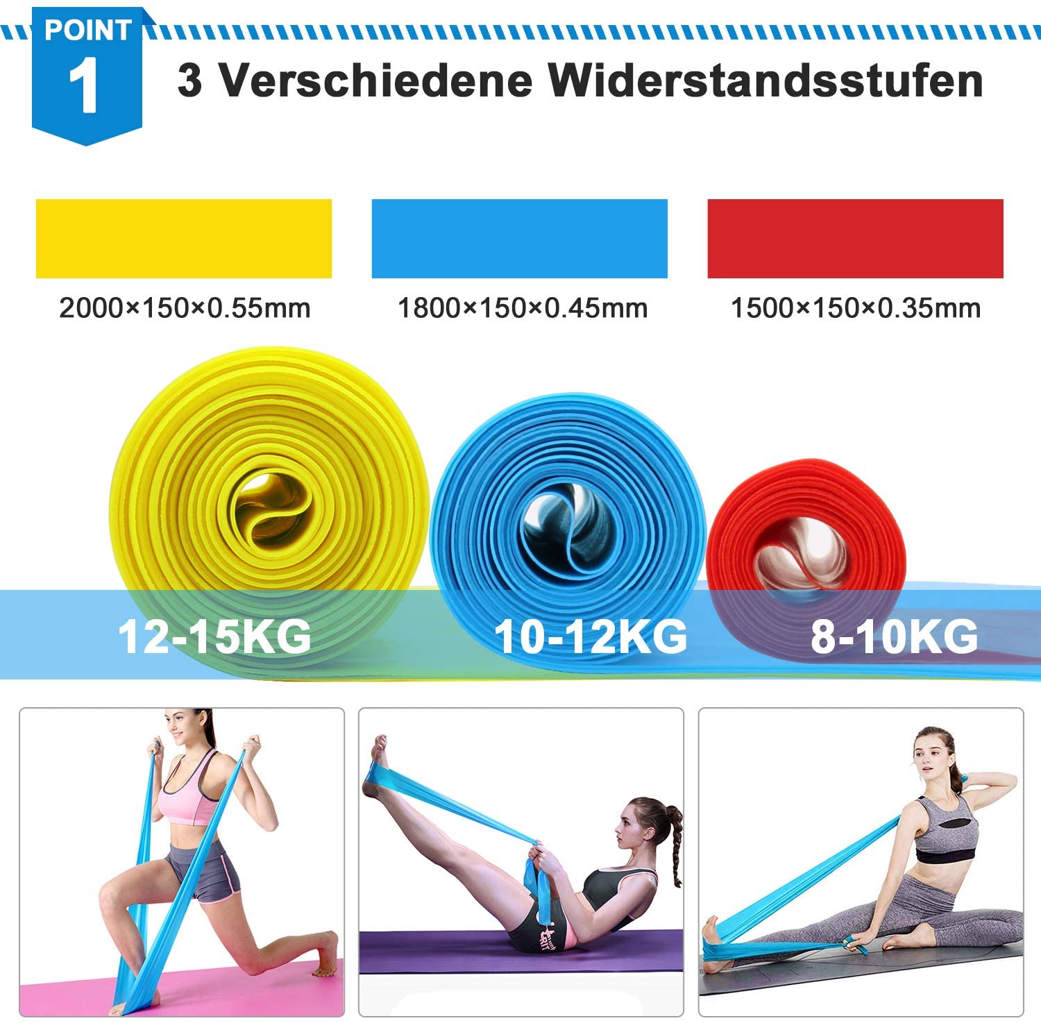 Elastic Fitness Bands 3Pcs Res - Pilates Yoga Board 评论和价格