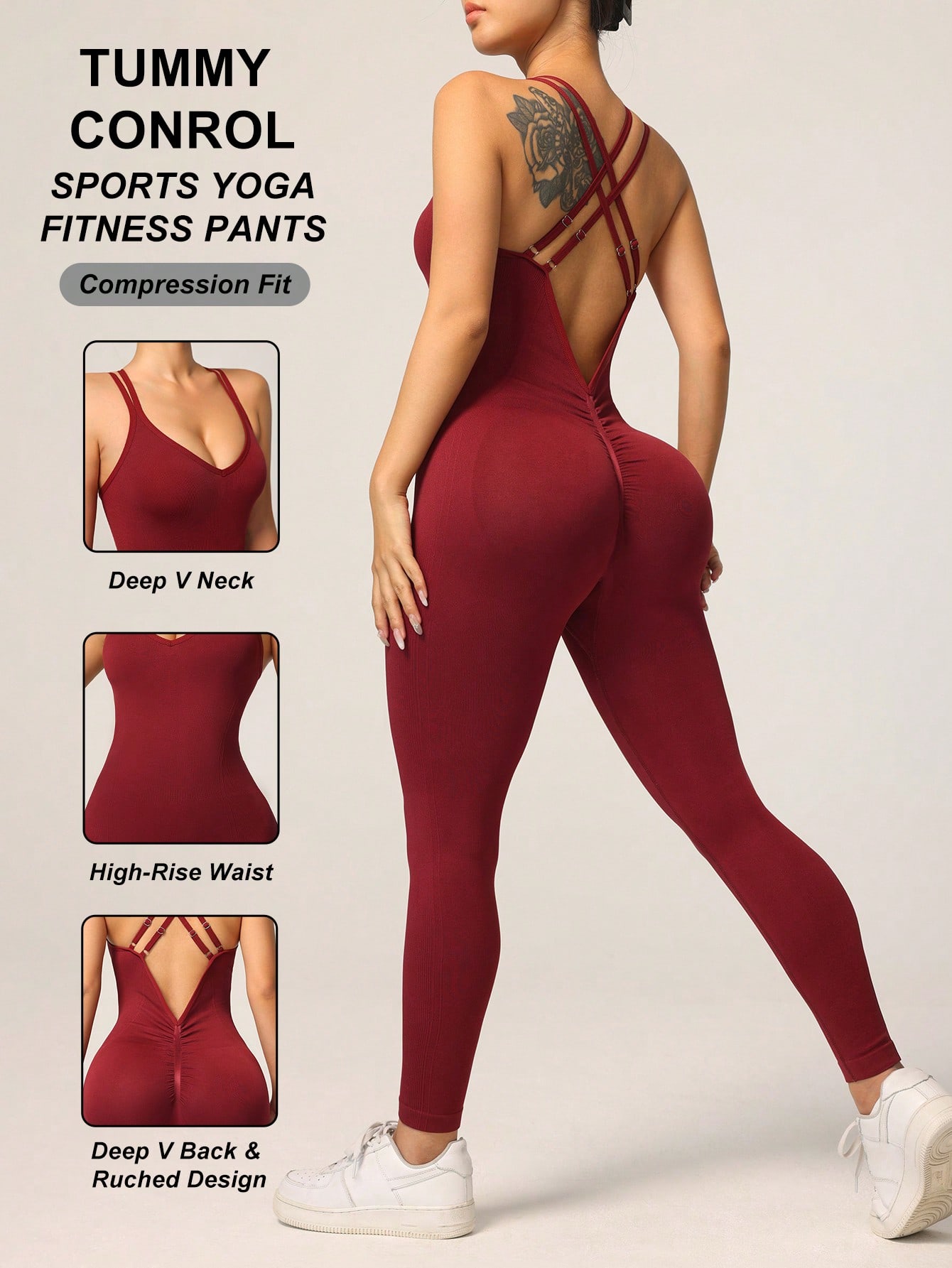 Women's Backless Yoga Bodysuit - Pilates Ankle Strap 评论和价格