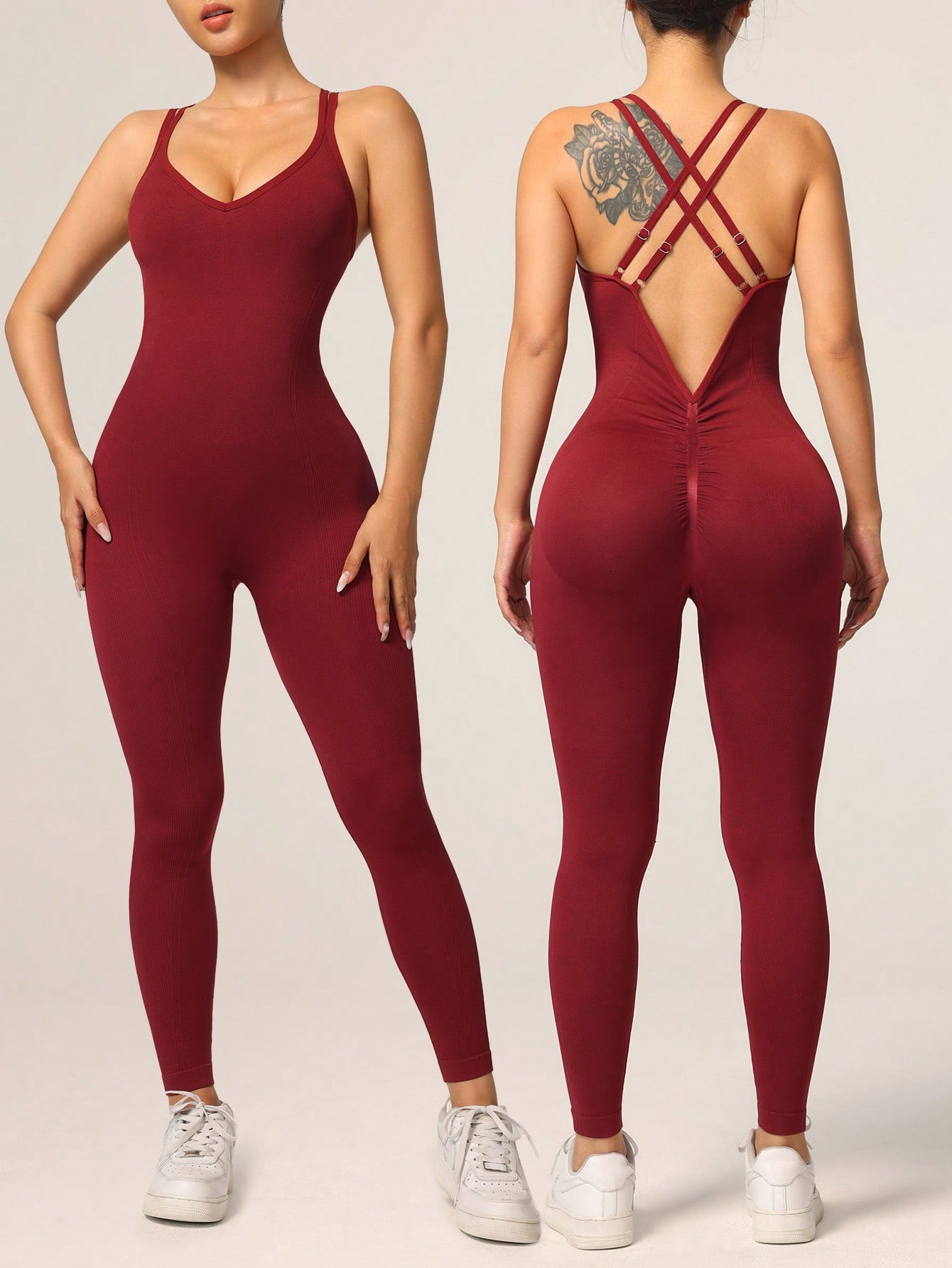 Women's Backless Yoga Bodysuit - Pilates Ankle Strap 评论和价格